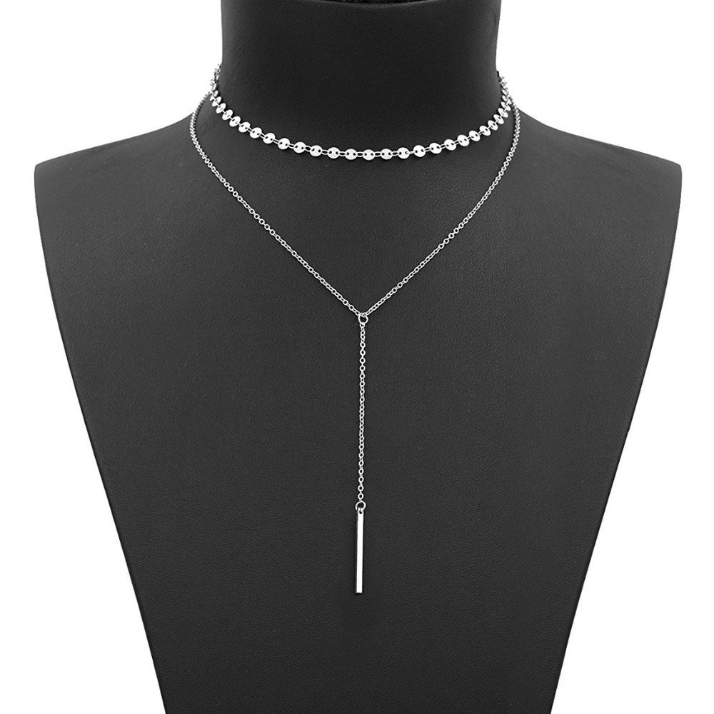 Dual Layer Silver Choker 13" - Picture 2 of 4